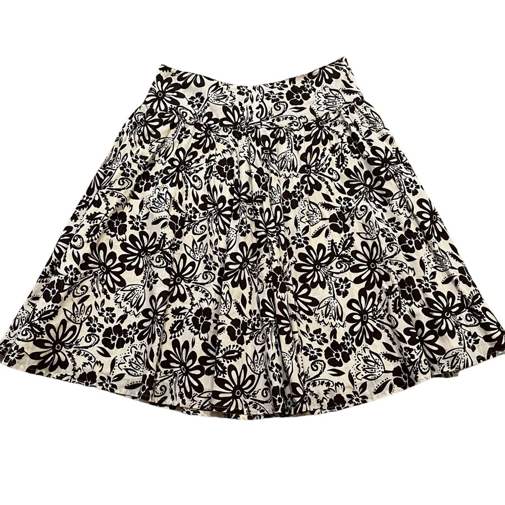 TU Cream with Brown Floral Print Gathered Dirndl Style Skirt 8(12UK)